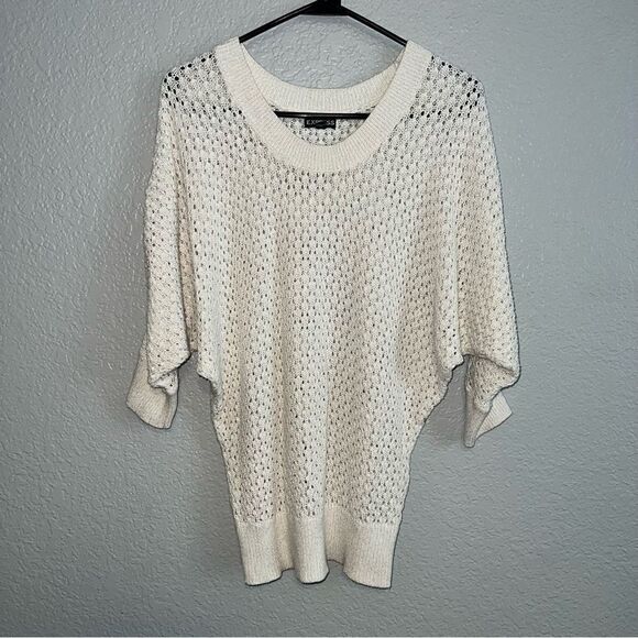 Express Womens Scoop Neck Dolman Sleeve Knitted Ribbed Pullover Sweater Cream XS - Picture 1 of 5